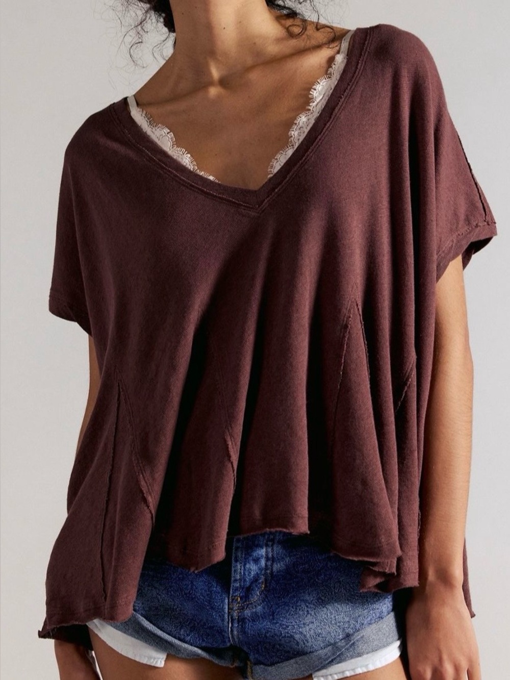 Free People Swing Along With Me cotton linen tee in Brunette